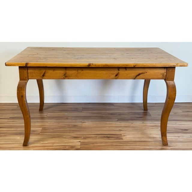 Wood Vintage Cabriole Leg Farmhouse Style Pine Dining Table For Sale - Image 7 of 16