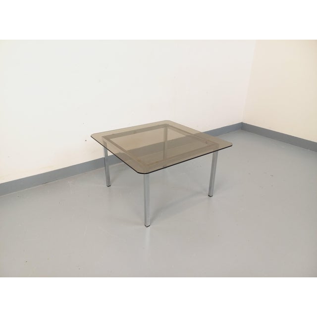 Vintage Square Coffee Table in Smoked Glass and Chrome Metal, 1970s For Sale - Image 12 of 17