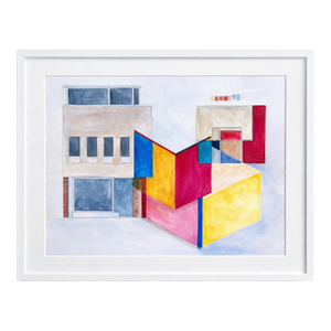 Original 1980s Architecture School Watercolor – Memphis School Inspired – Framed