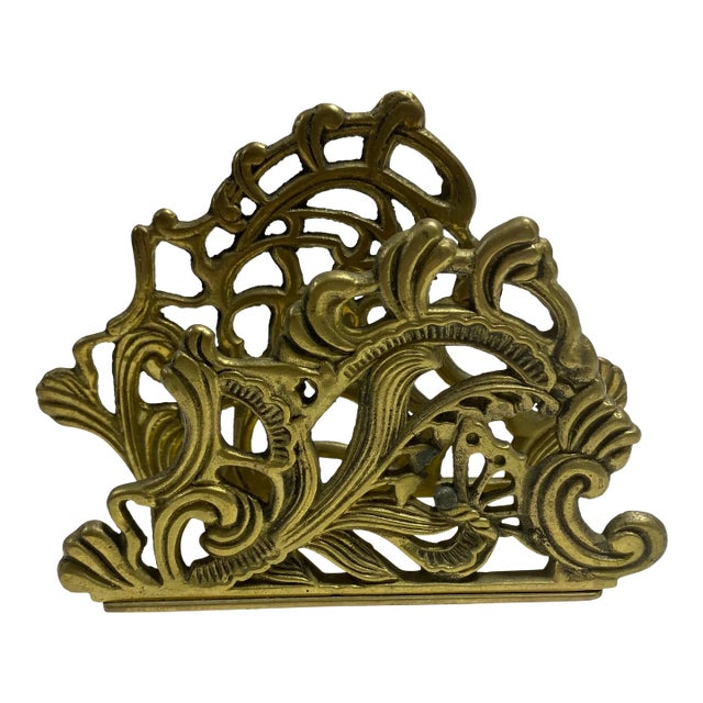 1950s Brass Filigree Letter Holder – Vintage Desk Organizer - Napkin Holder For Sale