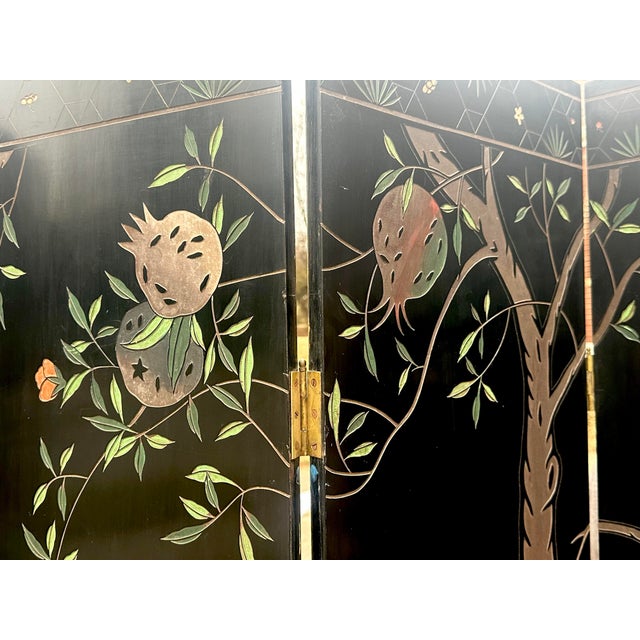 1970s Chinese Export Six Panel Coromandel Screen With Gold Leaf For Sale - Image 13 of 16