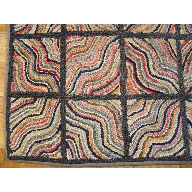 Abstract 1930s Multicolor Checks Abstract Antique American Hooked Rug 5'10" X 6'0" Handknotted Wool Carpet For Sale - Image 3 of 6