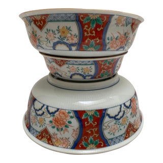 Vintage Ceramic Colorful Asian Bowls, Set of Three For Sale
