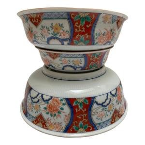 Vintage Ceramic Colorful Asian Bowls, Set of Three