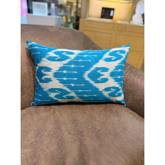 Textile 1990s Wave Pattern Ikat Lumbar Pillow Cover For Sale - Image 7 of 13