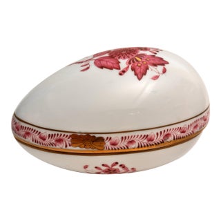 Late 20th Century Herend Raspberry and Gold Porcelain Egg-Shaped Trinket Box For Sale