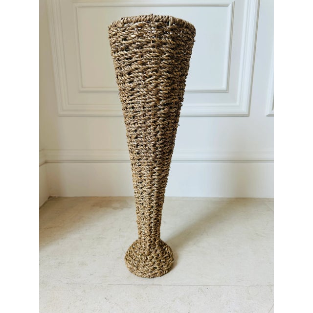 Vintage 19.5” Woven Braided Natural Rattan & Seagrass Vase For Sale - Image 10 of 14