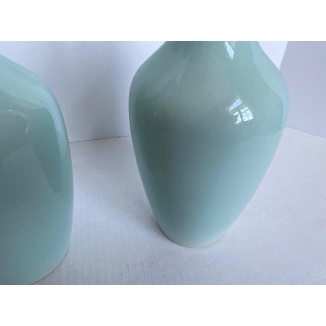 1980s Vintage Celadon Chinese Longquan Vase - a Pair For Sale - Image 5 of 12