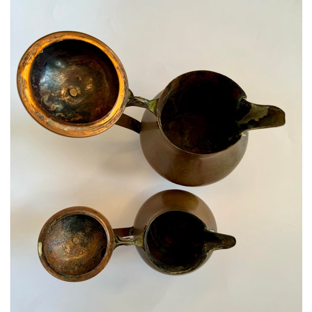 Antique French Copper & Brass Lidded Pitchers, Set of 2 For Sale - Image 9 of 12