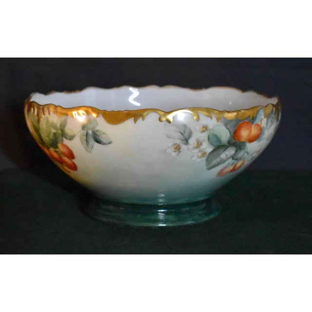 White Antique T&v Limoges France Porcelain Bowl Hand Painted Strawberries Gold 1907 For Sale - Image 8 of 18
