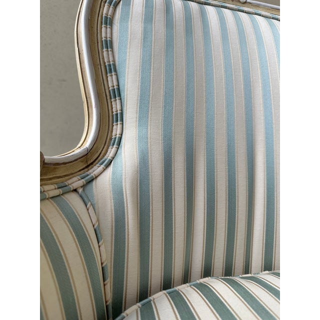 Vintage French Louis XV Style Striped Silk Bergère Chair With Matching Pillow For Sale - Image 12 of 16