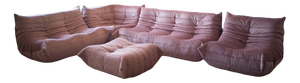 Pink Pearl Velvet Togo Living Room by Michel Ducaroy for Ligne Roset, Set of 5
