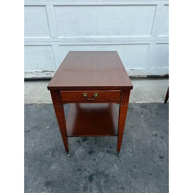Pair of Vintage Federal Style Mahogany 2 Tier Side Tables by Mesman For Sale - Image 11 of 15