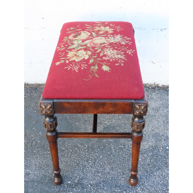 Early 1900s Tapestry Carved Vanity Stool Bench Ottoman 6307 For Sale - Image 9 of 11