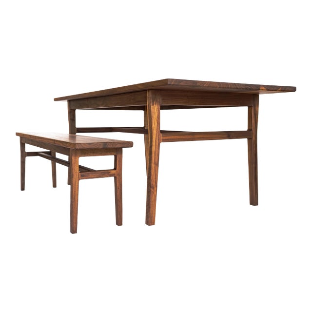 Danish Modern Laurel Walnut Table and Accompanying Bench - 2 Pieces For Sale