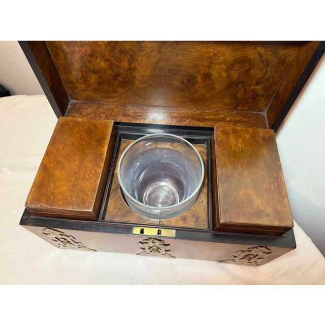 Antique Victorian Burr Walnut Tea Caddy by Parkins & Gotto England Circa 1860s For Sale - Image 14 of 16