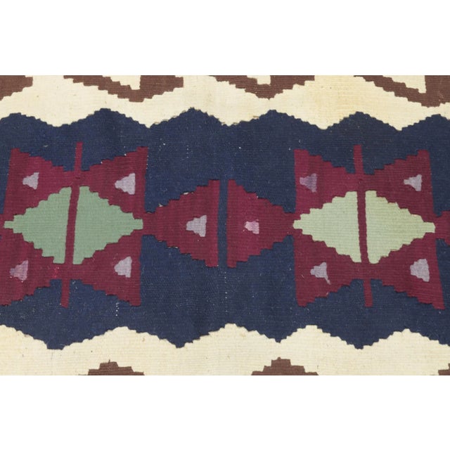 1970s 1970s Scandinavian Geometric Style Turkish Navy Blue and Blue Oushak Kilim Rug For Sale - Image 5 of 11