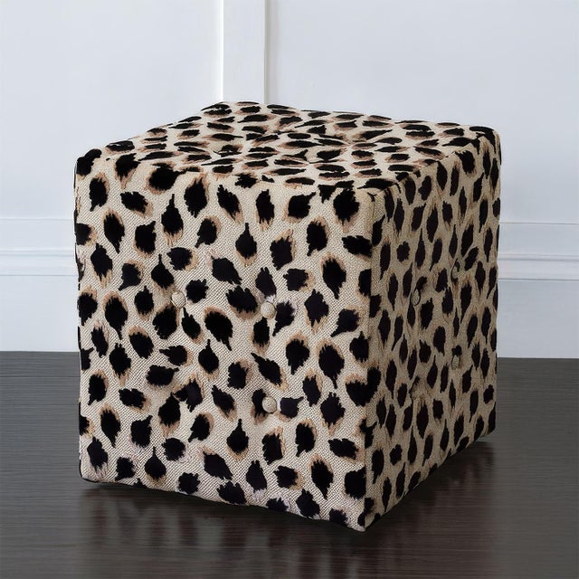 Art Deco Black Ocelot Cube Ottoman For Sale - Image 3 of 4