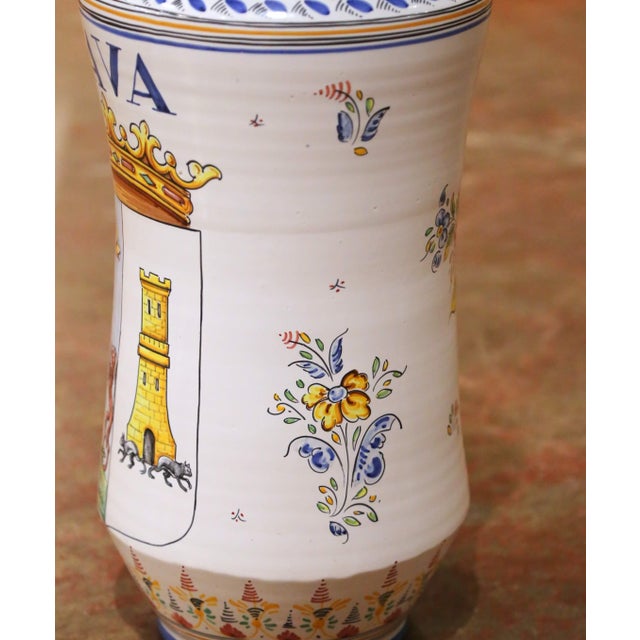 Mid-Century Spanish Talavera Pottery Umbrella Stand With Alava Crest For Sale - Image 4 of 10