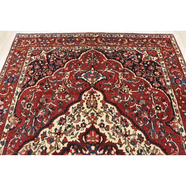 Bakhtiari Rug 6'11'' X 10'5'' Red Wool Semi-Antique Hand-Knotted Oriental Carpet For Sale In Philadelphia - Image 6 of 14