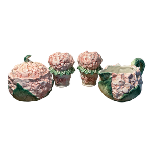 Vintage Figural Hydrangea Cream Sugar Salt & Pepper Set by Fitz & Floyd