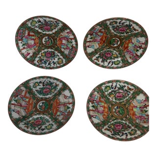 Antique Chinese Export Famille Rose Canton or Rose Medallion Porcelain Large Plates. For Sale