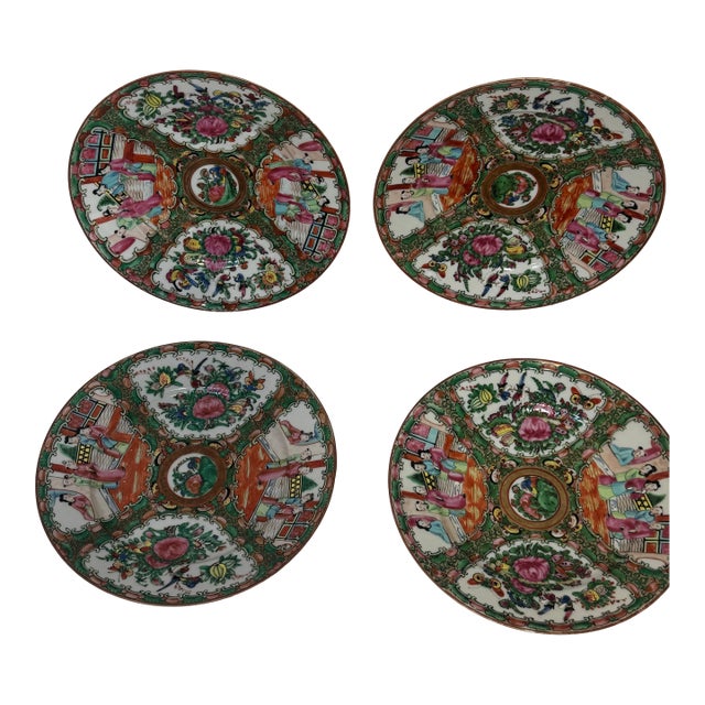 Antique Chinese Export Famille Rose Canton or Rose Medallion Porcelain Large Plates. For Sale