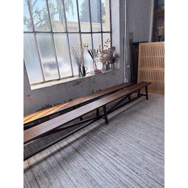 Oak Farm Benches, 1950s, Set of 2 For Sale - Image 4 of 18