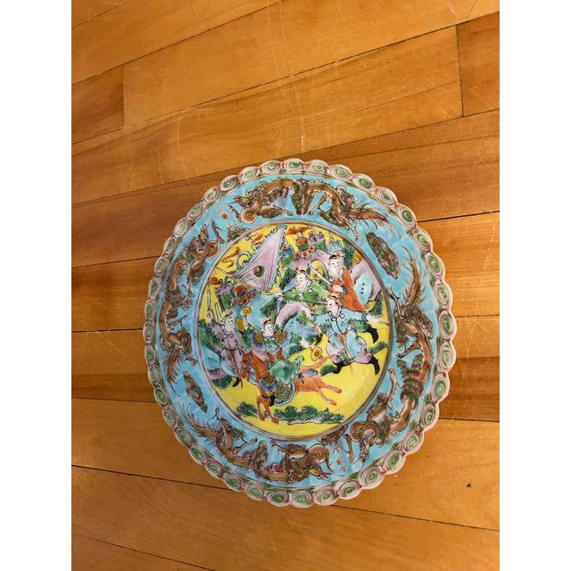 Turquoise Antique Chinoiserie Wall Plate For Sale - Image 8 of 8