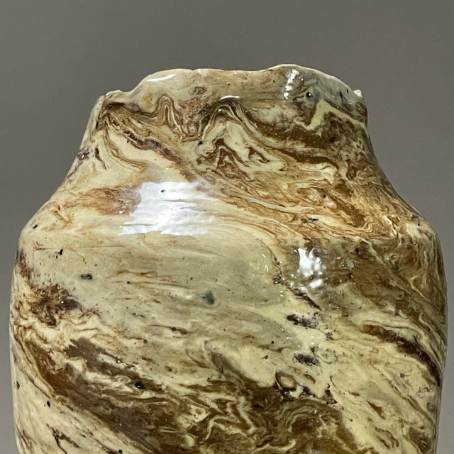 1970s Mid Century Modern Marbleized Studio Ceramic Vase With Organic Edge Rim, Signed For Sale - Image 5 of 10