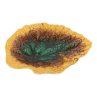 Early 19th Century English Majolica Begonia Leaf Plate, Signed For Sale
