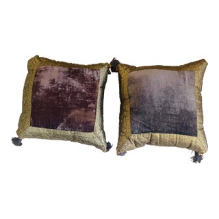 Pair Marroccan Velvet Pillows With Gold Brocade Trim and Tassels For Sale