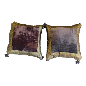 Pair Marroccan Velvet Pillows With Gold Brocade Trim and Tassels