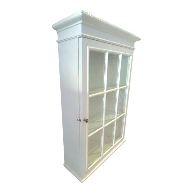 Vintage Large 9 Glass Panel Wood Wall Storage Medicine Bathroom Cabinet For Sale