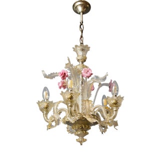 Venetian Five-Arm Murano Glass Chandelier For Sale