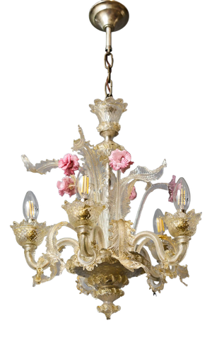 Venetian Five-Arm Murano Glass Chandelier