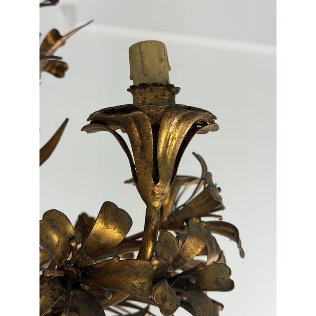 Gold Four-Light Chandelier in Gold-Colored Wrought Iron, Italy, 1950 For Sale - Image 8 of 9
