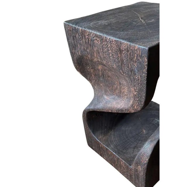 Sculptural Side Table Hand-Crafted From Solid Suar Wood Modern Organic For Sale - Image 4 of 8