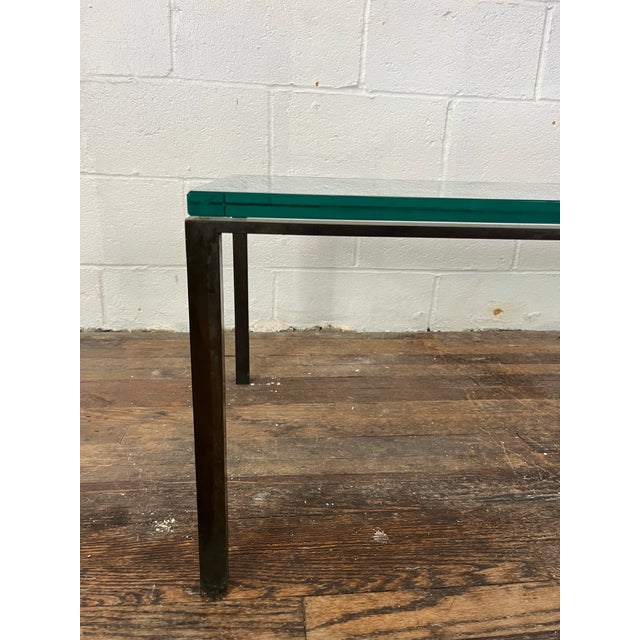 Modern Brass and Glass Coffee Table Low Profile For Sale - Image 4 of 7
