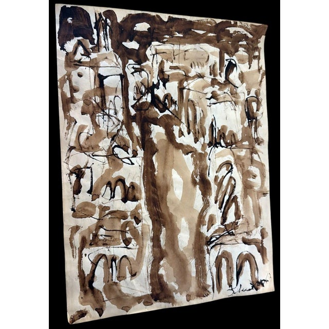 Abstract work on special paper, created using a mixed media technique that includes watercolor, diluted tempera, and ink....