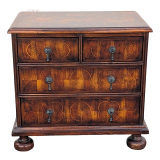 Mid 20th Century Theodore Alexander Style Inlaid Solid Wood 3-Drawer Bachelor’s Chest or Nightstand For Sale
