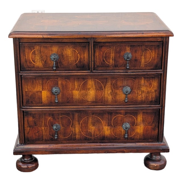 Mid 20th Century Theodore Alexander Style Inlaid Solid Wood 3-Drawer Bachelor’s Chest or Nightstand For Sale