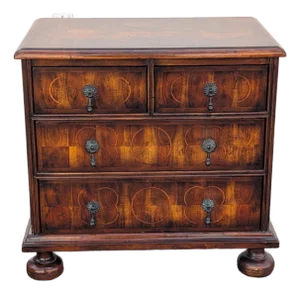 Mid 20th Century Theodore Alexander Style Inlaid Solid Wood 3-Drawer Bachelor’s Chest or Nightstand