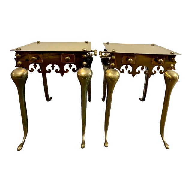 Vintage Brass Footman Trivet Side Tables For Sale
