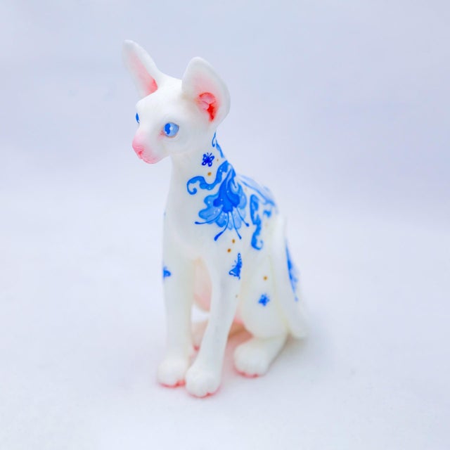 Porcelain Pattern Sphynx 2 by Nana Williams | Resin cast, Acrylic Gouache Sphynx cat sculpture. For Sale