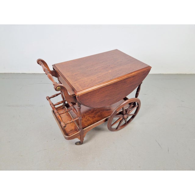 Brown Vintage French Folding Spindle Bar Cart in Wood, 1960s For Sale - Image 8 of 15