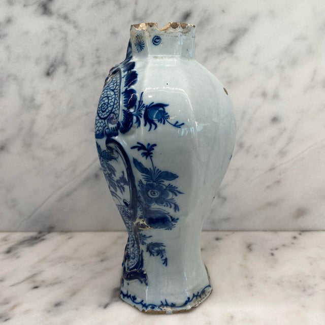 Traditional Antique Dutch Delft Blue and White Faience Vase For Sale - Image 3 of 16