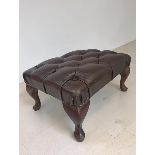 Vintage Brown Buttoned Leather Chesterfield Ottoman, 1980s For Sale - Image 6 of 12
