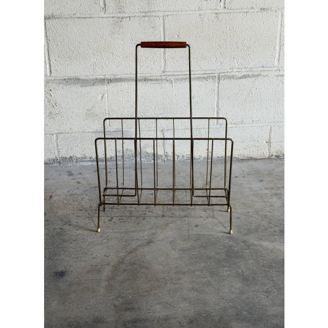Mid 20th Century Vintage Danish Brass Magazine Rack Mid Century Modern Newspaper Holder For Sale - Image 5 of 8
