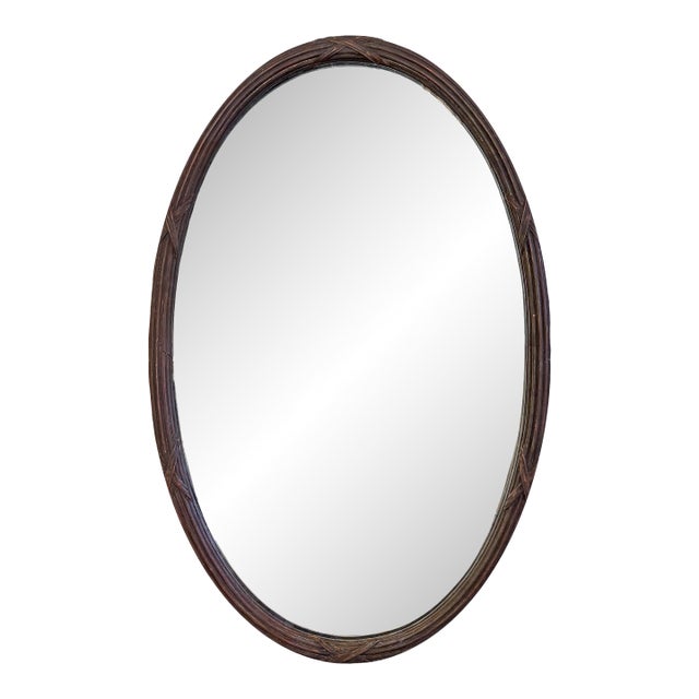 Mid-20th Century Italian Oval Framed Reed and Ribbon Mirror For Sale